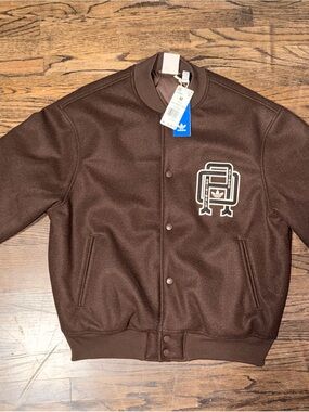 adidas Originals Brown Varsity Bomber Jacket with Chest Logo